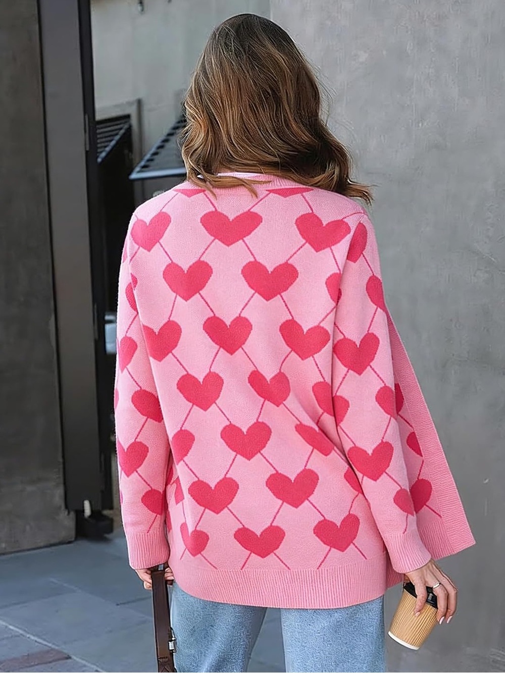 Pink Heart Pattern Open-Front Cardigan - Picture 5 of 7